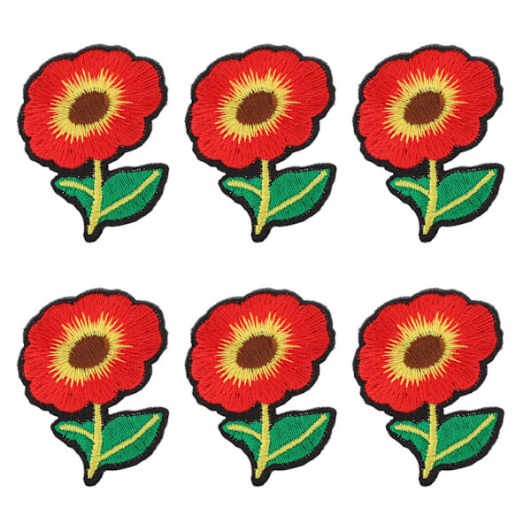 6 stk. strygemærker rødt blomsterdesign sikker vaskbar slidstærk bomuld bred anvendelse strygemærker til skjorte jeansjakke
