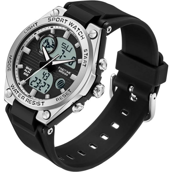 Dame Digital Watch Sport Waterproof Watch Analog Military Tactical Watches LED Bakgrunnsbelysning Alarm Stoppeklokke Armbåndsur (sølv)