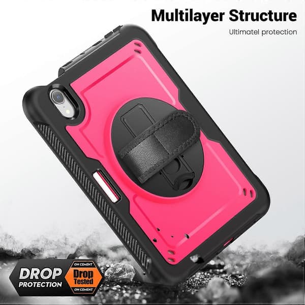 Case with Stand for iPad mini (2024)/(2021) PC TPE Tablet Protection with Hand Strap