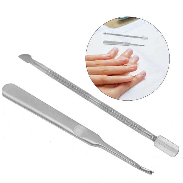 2 stk. rustfrit stål cuticle pusher Clipper Kit Pedicure Tool Dead Skin Remover Fork Pusher