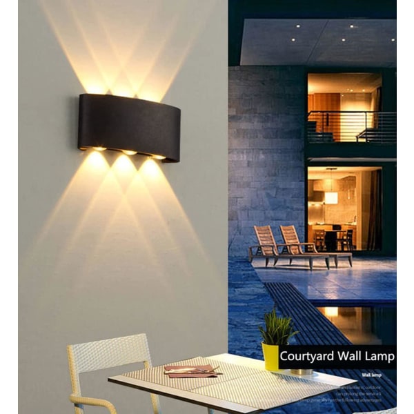 6W LED innendørs vegglampe moderne vegglampe, IP65 vanntett aluminium utendørs vegglampe, opp ned spotlampe (varm hvit)