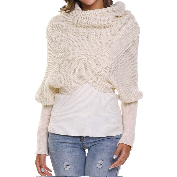 Kvinders tørklædesjal Vintermode Unisex varmt hæklet strikket wrap-sjal med ærmer - to farver til rådighed - 1 stk. beige beige