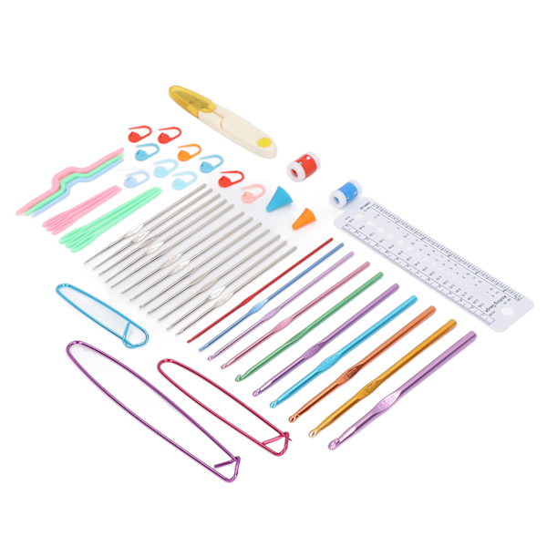Virknålsset med 22 virkmärken, spännen, sax, hantverk, DIY, virknål, portabelt ergonomiskt virkningsset