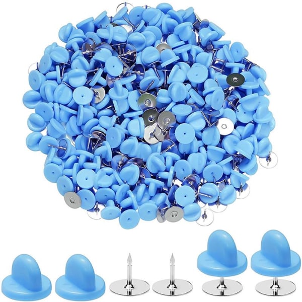 Blå-fjärilsförslutningsknapplåda med 100 set rund PVC-gummiförslutningsknapp för gör-det-själv smycken