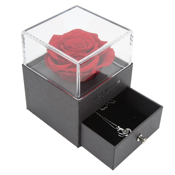 Halskæde med Rose Gaveæske Udsøgt Udseende Præserveret Blomster Gaveæske Sæt til Valentinsdag Jubilæum Bryllup