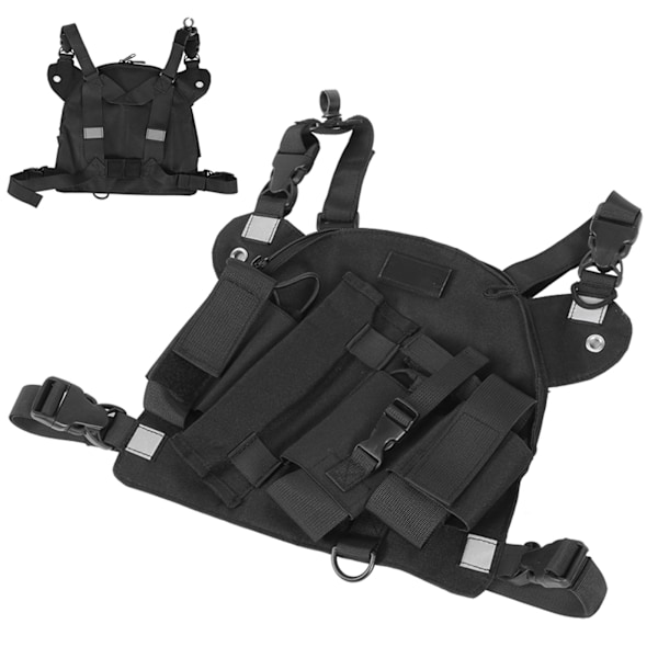 Walkie Talkie Bröst Front Pack Ficka Taktisk Utomhusväst Rig Bärväska Förvaringsväska Svart