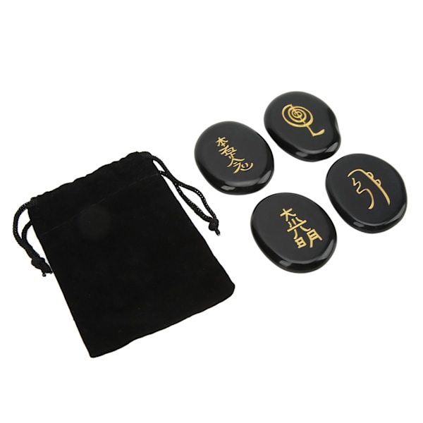 4 stk. Reiki Symbol Sten Glattere Overflader Graverede Reiki Sten til Boligdekoration Meditation Ornament Gave Obsidian