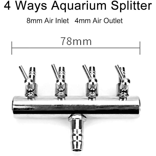 Akvarium luftstrømssplitter akvariumventil (4-vejs) luftkontrol i rustfrit stål Akvarium iltfordeler Aquariumluftpumpetilbehør