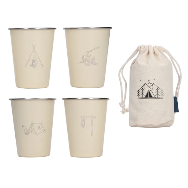4 st 350ml 304 Rostfritt Stål Vattenkopp Kaffe Mugg Flaska för Grillning Öl Resa Utomhus Beige