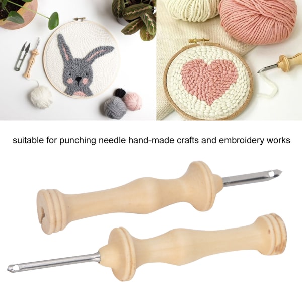Punch Needle Brodery Kit - trehåndtak, DIY håndlagde strikkeverktøy (2 stk)