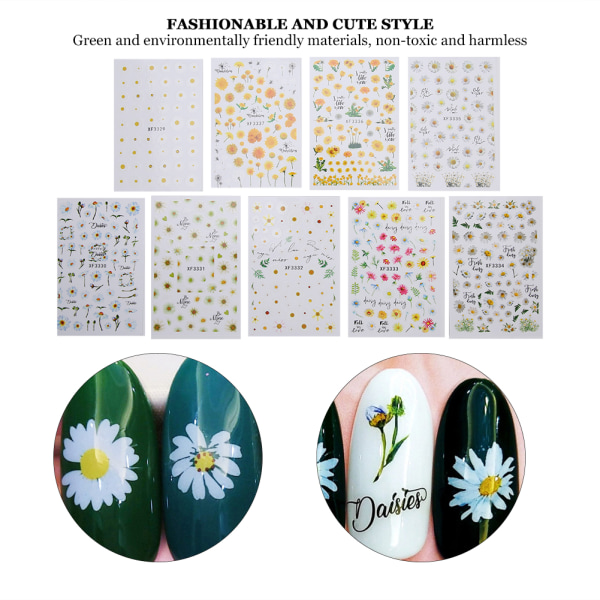 9 st 3D Nail Art Sticker Marguerite Flower Självhäftande DIY Manikyr Dekaler Verktyg