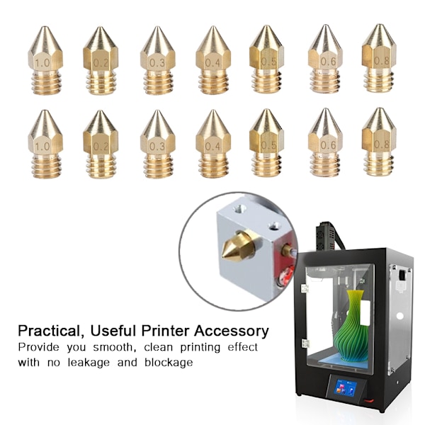 14 stk. 7 Størrelser 3D Printer Dele Ekstruder Messing Dyse Printhoved Printertilbehør