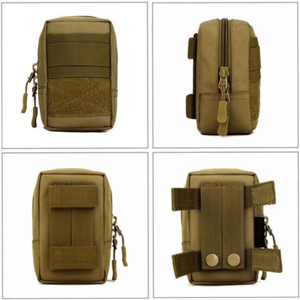Militær taktisk bæltetaske Molle telefontaske Mini multifunktion annekstaske til vandring Camping Trekking Sportsudflugt, brun