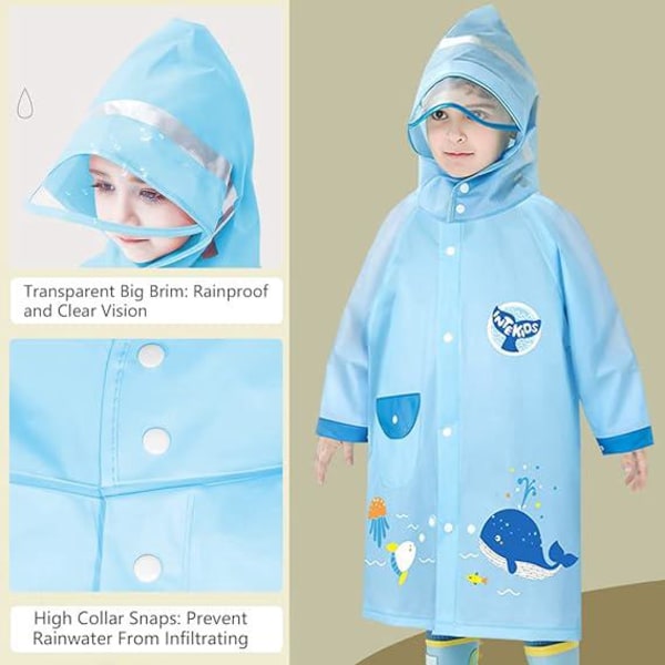 Blue Whale Børn Regnfrakke Piger Drenge Regnkappe Vandtæt jakke Regnfrakke Hætte Regnfrakke Genanvendelig 5-6 år gammel