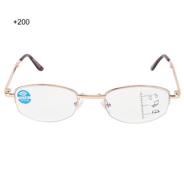 Multifokala progressiva presbyopiska glasögon Blått ljusblockerande läsglasögon för män kvinnor (+200 guldbåge)