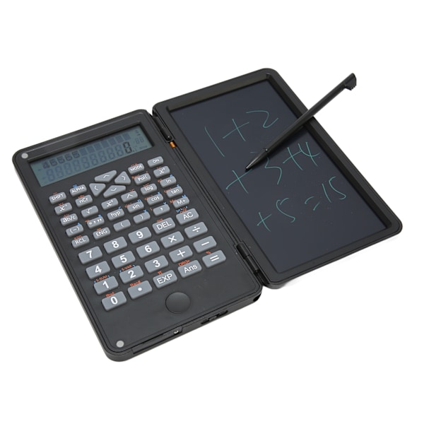 Lommeregner med notesblok, bærbar, 10 cifre LCD-display, videnskabelig lommeregner til skole, kontor, møder og familie, sort