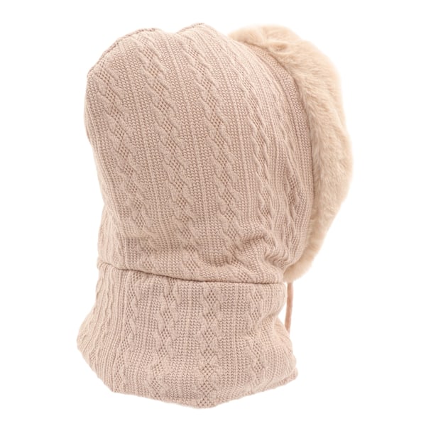 Vinterlue for kvinner med integrert hette, maske og skjerf - Termisk, kuldebestandig, utendørs ridning, beige