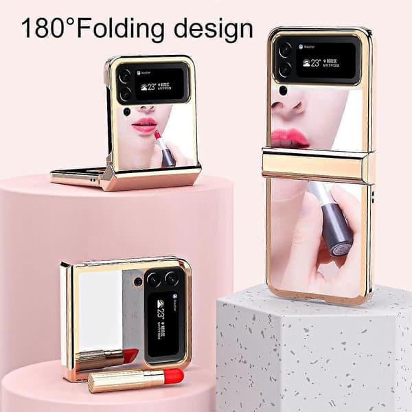Plating Frame Case Compatible With Samsung Galaxy Z Flip 4, Hard PC Mirror Makeup Cover With Hinge Protection