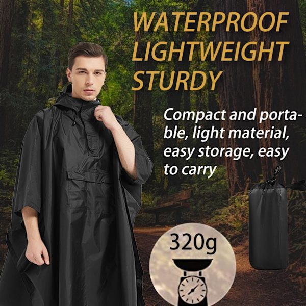 3 i 1 regnponcho för vuxna Återanvändbar regnkappa med huva Bärbart picknickmatta tält för utomhusvandring, klättring och camping