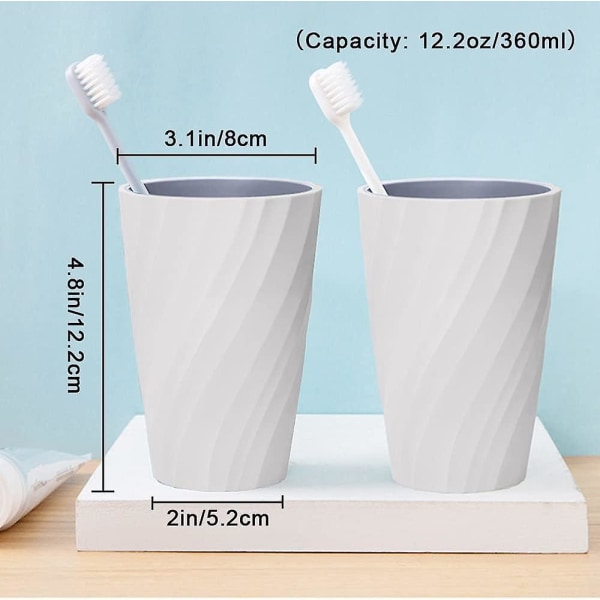 2-Pack holdbare hvite tannbørsteglass for bad, uknuselige og myke