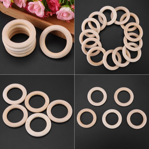 50 stk uferdige naturlig tre runde ringer DIY Wood Craft Circles