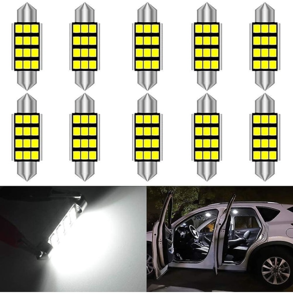 10-pack Festoon C5W LED-lampor 39 mm Canbus felfri vitt ljus för 6461 interiör, kupol, karta, dörr, bagageutrymme