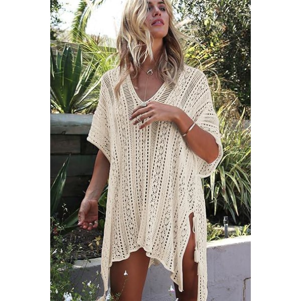 Cover Ups og saronger, Kvinder Badetøj Åben Ryg Hæklet Blonde Bikini Badedragt Kjole， Beige