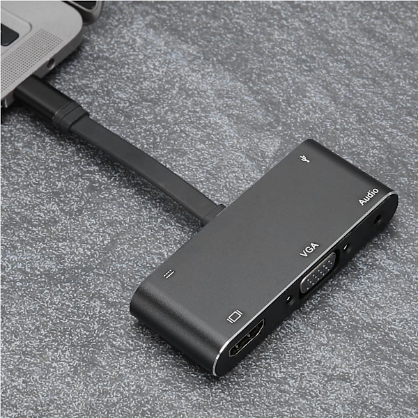Laajennusadapteri 5 in 1 TypeC HDMI VGA Audio Output Virtalähde Monitoiminen Musta (Musta)