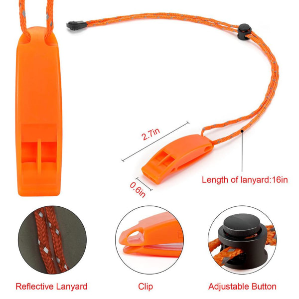 6 stk Sikkerhetsredningsfløyte med justerbar reflekterende snor Nødplastfløyte Ocean Whistle