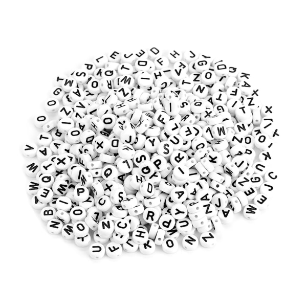 Runde akrylbokstavperler - 500 stk, A-Z, hvit - DIY armbånd halskjede tilbehør