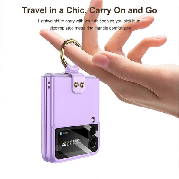 Magnetic Case Compatible with Galaxy Z Flip 4, Hard PC Shockproof Case with Ring Holder & Lens Protector