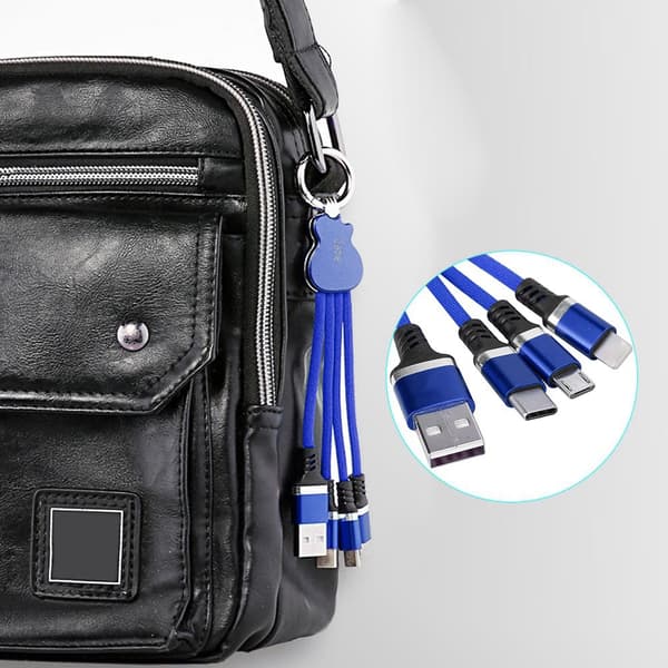Universell 3-i-1 USB-lader datakabel ledningskontaktlinje for iPhone Android (blå)