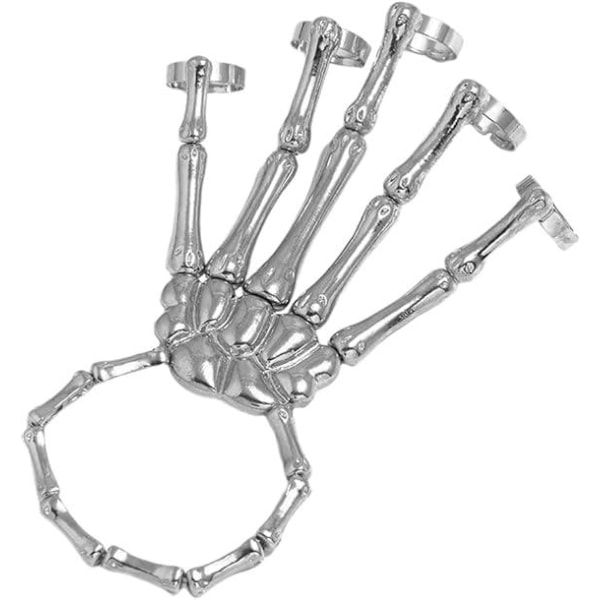 Punkarmbånd (sølv) Kraniumfinger Metal Kraniearmbånd med overdreven ring Metalkraniefingerbenledsarmbånd Kvinder Piger Festgavesmykker
