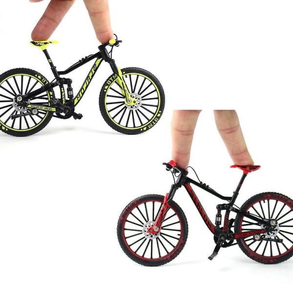 Set med 2 Mini 1:10 Legering Cykel Skala Modell Skrivbord Simulering Ornament Finger Mountain Bikes Leksak
