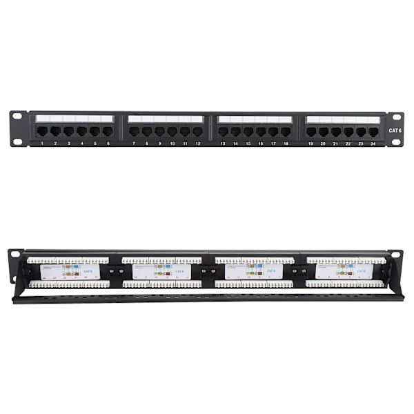 24 Portars Monterbar Data Patch Panel Höghastighets CAT6 CAT-6 Nätverkskabel Rack