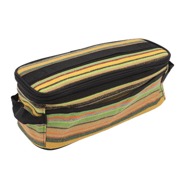 Camping Kokekar Holder Etnisk Stil Lerretet Multifunksjonell Grønn Stripe Designet Servise Oppbevaringspose for Utendørs Reise