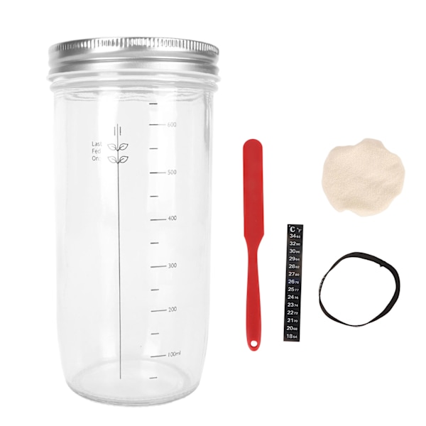 Surdegsstartpaket 24oz glas med spatel tygöverdrag matningslinjemarkör temperaturmarkör surdegsstartburk för bakning