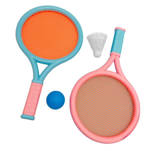 Bærbart børnebadmintonketchersæt - skridsikkert, holdbart, elastisk - 2 ketchere, 2 bolde - Blå Pink