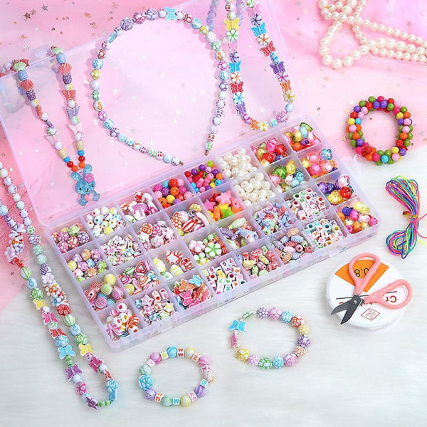 Blandade pärlor och armband smyckenstillverkningskit för flickor, färgglada presenter för barn i åldrarna 4-12
