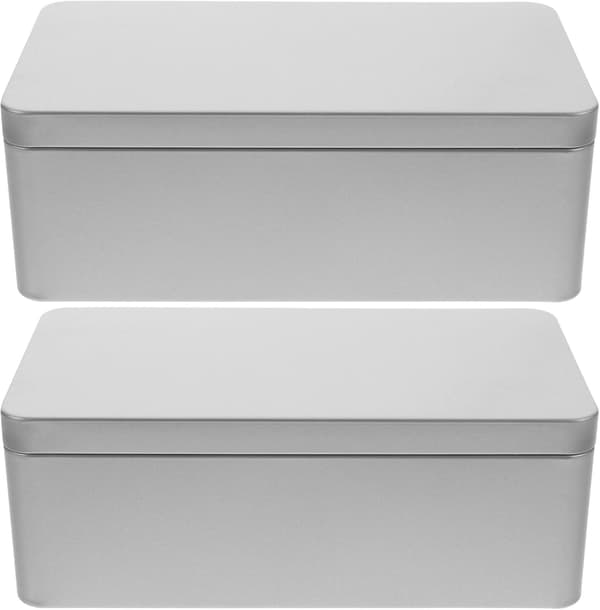 2 Pieces Metal Tins Rectangular Empty Cookie Tins with Lids Tea Storage Jar for Candy Candles Gifts 17.8 x 9.8 x 6.4 cm