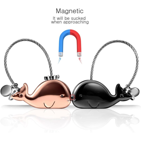 1 par nyckelringar, avtagbar magnetisk nyckelring som omfamnar valpar (svart och roséguld)