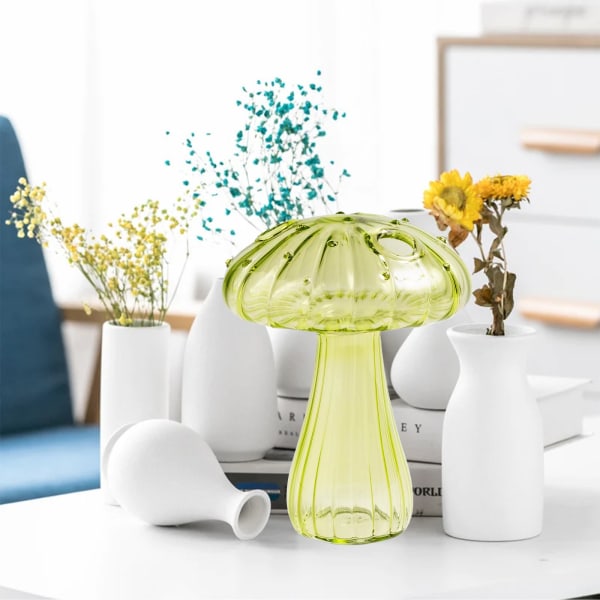 Nordic Glass Mushroom Vas - Dekorativ Aromaterapi Flaska Ornament Yellow