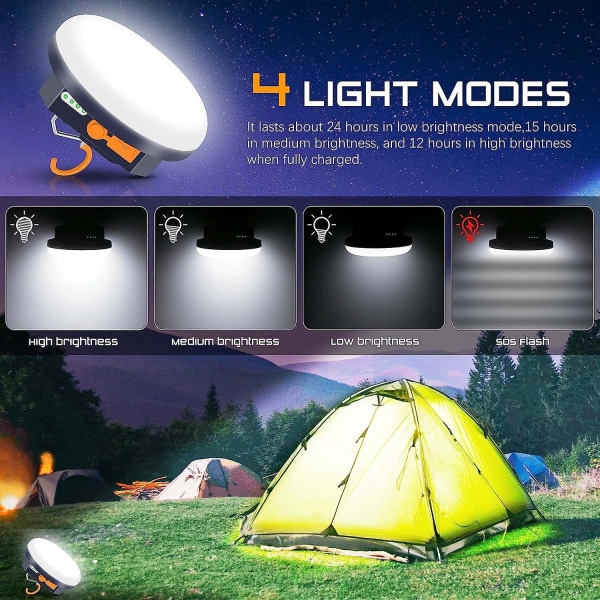Bærbart campinglys med 4800mAh USB genopladeligt batteri, magnetisk base, IP65 vandtæt, LED-lampe med 4 lystilstande til campingvandring