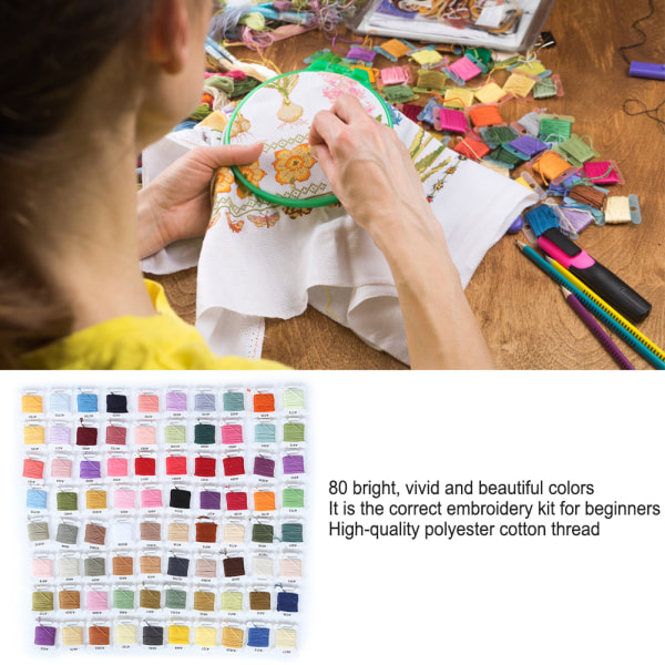 Bright polyester bomull trådsett - 80 farger, DIY broderi og veveutstyr
