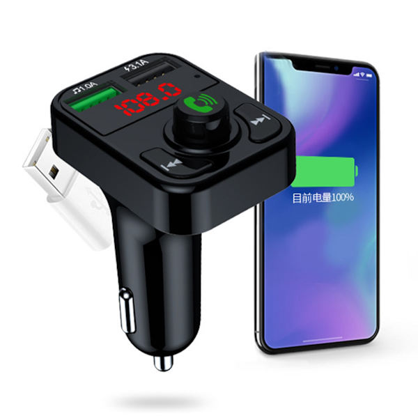 Bluetooth-adapter FM-sender Trådløs Radioadapter Dobbel Port Bil Musikkspiller Radiomottaker Svart