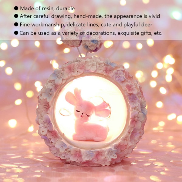 Nattlampa Ornament Söta Rådjur Flickor Skrivbordsdekoration för Helgdagar Födelsedagar Presenter Heminredning Rosa