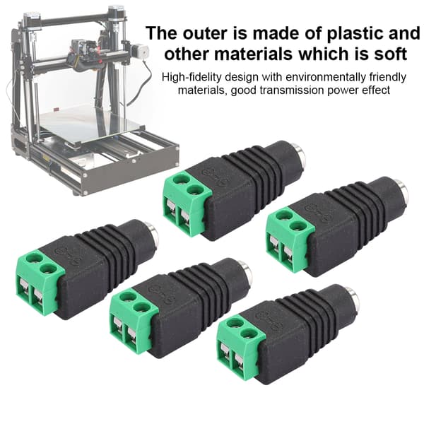 5 stk. DC til hun-terminalstik Sort Grøn Strømstik 3D Printer Tilbehør 12V