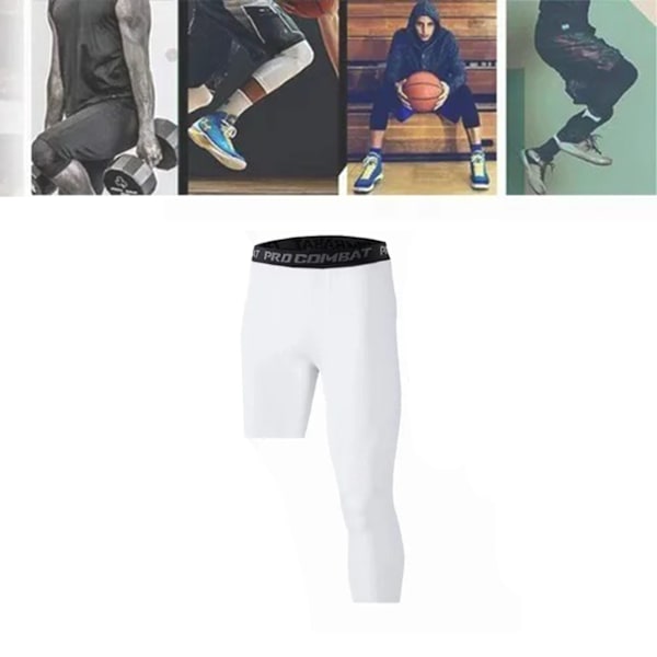 Träningstights Elastiska Fitness Kompressionsbyxor Sport Snabbtorkande Byxor för Löpning Kroppsskulptering Vit Vänster Lång Höger Kort M