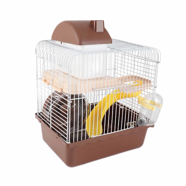 2-vånings Hamsterbur Stor Yta Hög Chassi Design Hamster Habitat Bur för Husdjur Hamster Små Djur Brun