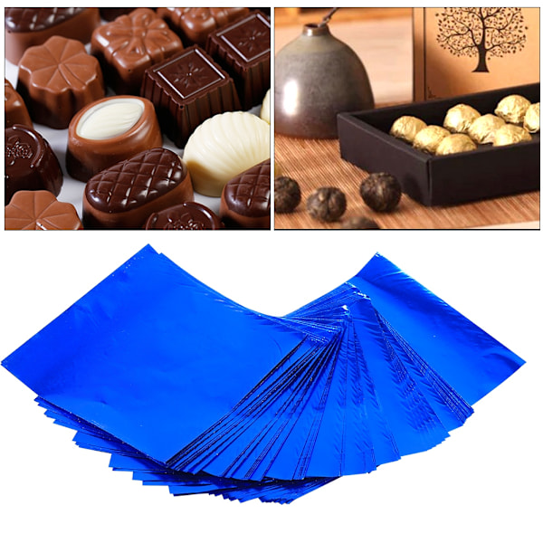 100 stk./parti firkantede slik- og chokoladeindpakninger i folie til slik 3\" x 3\" blå